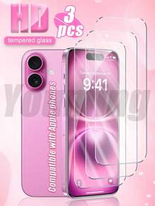 3pcs 9H Hardness Tempered Glass Screen Protector, Compatible With IPhone13/11/12/13/14 Pro Max/15 Pro Max/16/16 Pro/16 Plus/16 Pro Max/16e/17/17 Air/17 Pro/17 Pro Max, High Definition, Transparent, Anti-Scratch, Anti-Drop, Waterproof, Anti-Fingerprint