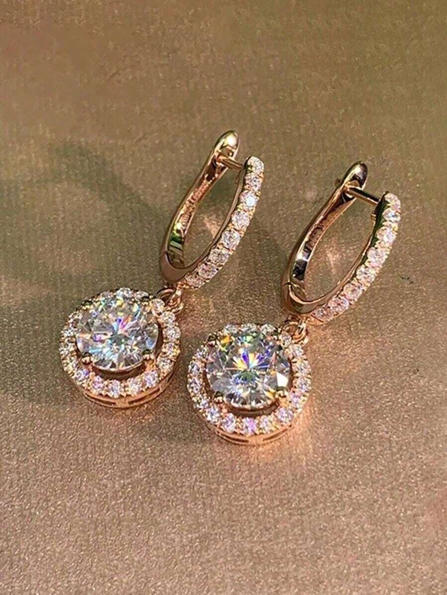 1 Pair Fashion Cubic Zirconia Drop Earrings For Women For Wedding Engagement Anniversary Party Jewelry Valentine's Day Gift Valentines,Mom,Mother,Mother's Day,Gift - 金色 - 查看 1