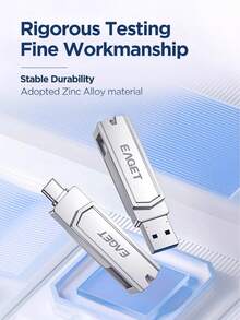 EAGET Ổ đĩa flash USB 3.2 giao diện kép 128GB/256GB, cổng Type-C và USB-A tốc độ cao, tốc độ đọc lên đến 120MB/giây, vỏ hợp kim kẽm màu xám, tương thích với điện thoại thông minh, máy tính, iPad, máy tính bảng để mở rộng dung lượng lưu trữ tức thì. - Bạc - Xem 4
