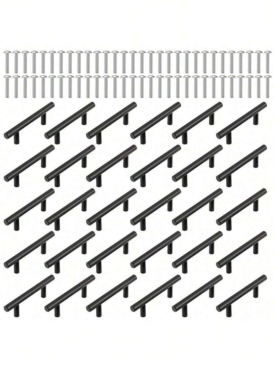 30-Pack Matte Black Stainless Steel Cabinet Pulls - 5-Inch, 3-Inch Hole Center, Waterproof, Durable, Easy-To-Install Kitchen Handles For Cabinets And Drawers - Black - View 1