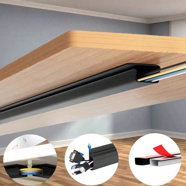 1 pieza Bandeja de cables de escritorio de PVC, organizador de cables de escritorio, conducto de cables, organizador de cables, sin necesidad de perforar, adecuado para la gestión de cables en la oficina en el hogar