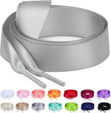 Flat Colorful Satin Shoelaces, 3/ 4inch Width, Women's/Girls' Shoelaces, White, 47inch (120) Cm: Clothing, Shoes, And Jewelry - 淺灰色絲帶 - 查看 1