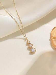 Curved 3-Diamond Necklace With Sparkling Crystals, Elegant And Luxurious For Everyday Wear - Multicolor - View 2