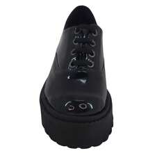 Women's Oxford Loafer With Platform, Medium Heel, Comfortable, And Lug Sole. - 黑色漆面平台 - 查看 4