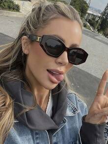 1pc Asymmetrical Polygon Shaped Fashionable Fashion Glasses For Women, Minimalist & Versatile - Leopard Gray - View 2