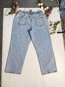 Comfortable Plus Size Boyfriend Fit Denim Jeans Long With Pockets Casual Spring - Blue - View 6