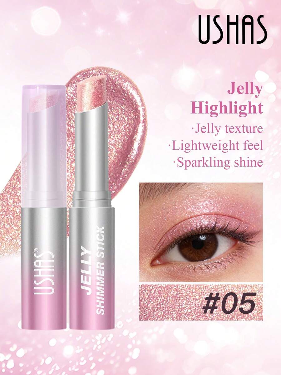 USHAS Eyeshadow Highlighter Stick, 6 Colors Available, Fine Shimmer Highlighter, Jelly Texture, Smooth Application, Long-Lasting, Stick Design For Easy Carry And Use, Suitable For Daily, Festival, Party Makeup - #05 Bụi kim cương sâm panh - Xem 1