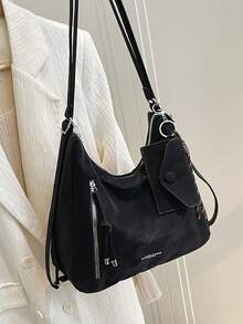 大容量女士背包，新款设计，小众风格，通勤包，单肩包，斜挎包 - 黑色 - 查看 9