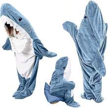 68-Inch Shark Blanket(About 175cm), Family Parent-Child Shark Pajamas, Fun Shark, Shark-Themed Pajamas For Men And Women, Novelty Animal Pajamas, Christmas And Halloween Gifts, Ultra-Soft Shark Pajamas, Suitable For Both Men And Women - 藍白色 - 查看 2
