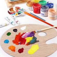 8" X 12" Wooden Oval-Shaped Artist Painting Palette,Oil Watercolor Paint Palette,Wood Paint Palette With Thumb Hole,Art Pallet For Painting,Palettes,Wood Paint Color Mixing Tray Acrylic Painting Wood - 1 Pack - 查看 4
