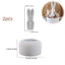 Bộ 2 khuôn silicon hình thỏ Phục Sinh ôm trái tim và khuôn bát tròn kẻ sọc | Khuôn thủ công tái sử dụng dùng để làm nến, nhựa epoxy, đất sét, xi măng và thạch cao | Lý tưởng cho quà tặng Phục Sinh và trang trí nhà cửa mùa xuân - trắng - Xem 2