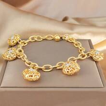 1件装时尚奢华女士镂空心形嘻哈朋克手链，新娘婚礼生日派对情人节开斋节珠宝礼物 - 金黃色 - 查看 4