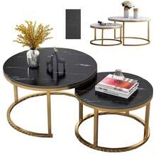 Nesting Coffee Tables Set Of 2 Round Stacking Sofa Side Tables For Living Room - White - View 10