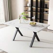 Rectangular Dining Table With Crossed Legs, Coffee Table, Modern And Simple Wrought Iron, L140*W80*H76cm, Oak And Black [OLD REFERENCE: N634P243368A] - White - View 11