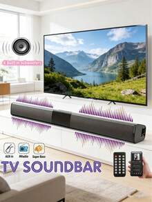 20W 无线环绕音响条形音箱 - 高功率无线扬声器，电视和家庭影院遥控器，可壁挂，支持 Aux、TF 卡、FM 收音机 - 黑色 - 查看 2