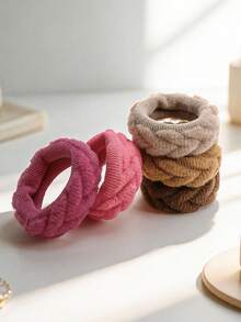 5pcs Random Color Women's Autumn/Winter Fuzzy Cable Knit Fabric Hair Scrunchies, Versatile Hair Accessories For Daily Commute, Won't Damage Hair ,Ponytail Holders ,Hair Elastics ,Hair Rubber Bands ,Hair Rope ,Elastic Hair Tie - Multicolor - View 5