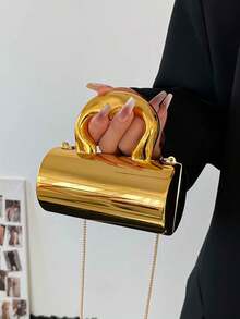 New Acrylic Mini Handbag, Shiny Cylindrical Evening Bag With Metal Chain, Fashionable And Elegant Crossbody Bag Suitable For Parties And Banquets - Gold - View 3