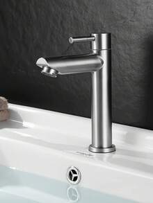 1pc Brushed Nickel Bathroom Sink Faucet, Modern Single Hole Stainless Steel Commercial Bathroom Sink Faucet (Without Drain) - Multicolor - View 9