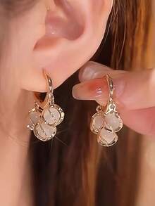 1 Pair Elegant Lily Flower Faux Cat Eye Stone Earrings, Suitable For Women's Daily, Festival And Party Wear - Yellow Gold - View 2