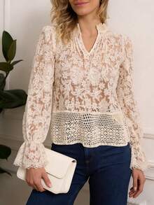 ii Áo cánh ren vá thanh lịch thường ngày dành cho nữ, Xuân/Thu - Màu be - Xem 5