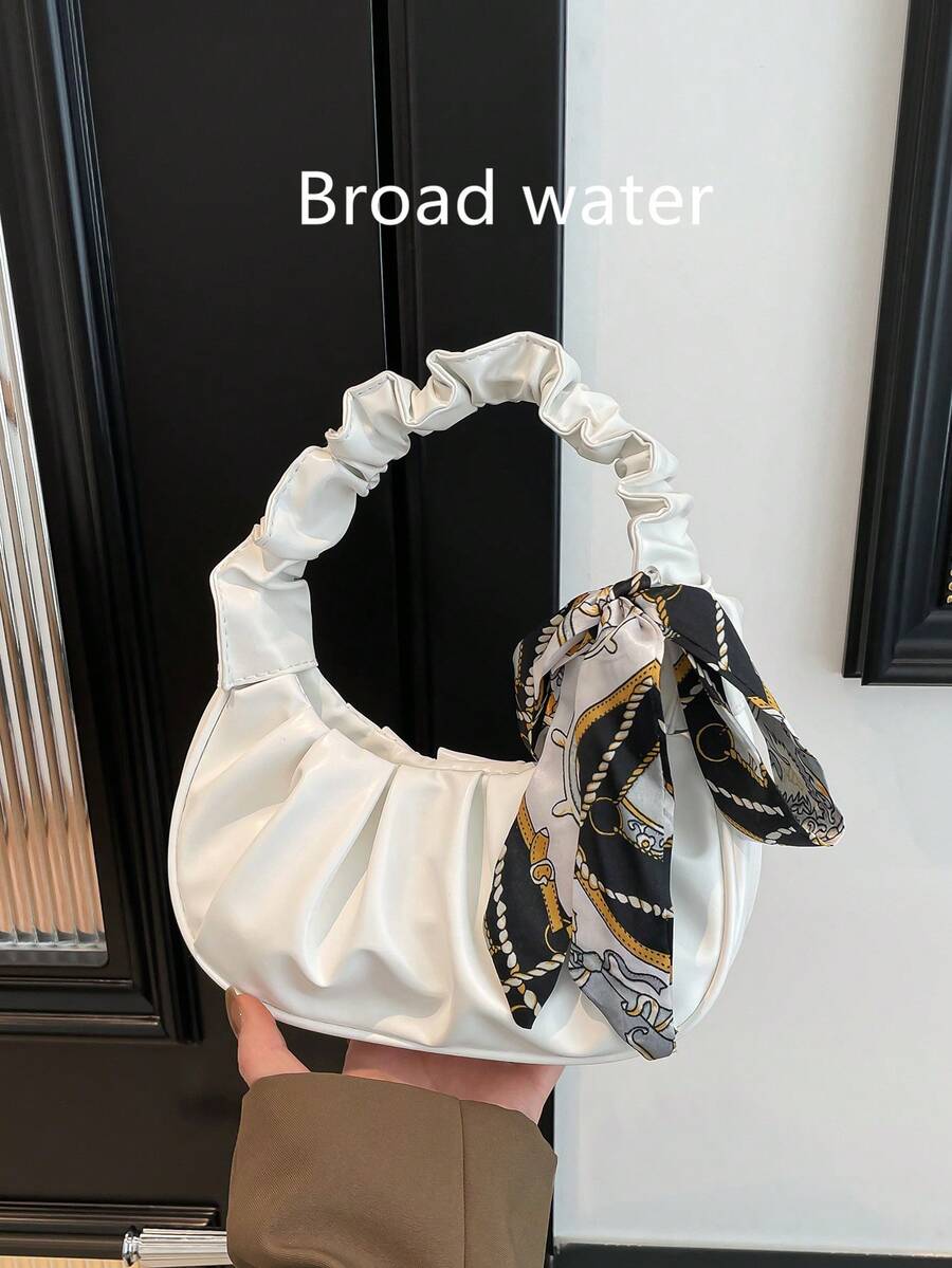 Elegant Pleated Handbag, Suitable For Home, Shopping, Mini Solid Color Pleated Handbag, Ladies Solid Color Cloud Crescent Handbag - White - View 1