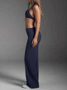 女士通勤运动优雅现代职场纯色修身喇叭裤 春季 - 寶藍色 - 查看 4