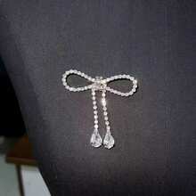 1pc Summer Wedding Stylish Shiny Alloy Bow Brooch - White - View 5