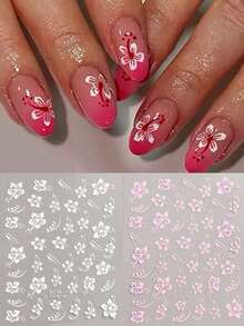3D Hibiscus Nail Stickers, Sakura Floral White/Black/Gold/Blue Petal Nail Art Decals, Y2K Star Shaped Adhesive Nail Art Stickers, DIY Nail Decorations For Women Nails Nail Supplies - Multicolor - View 3