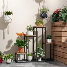 Plant Stand, Flower Shelf, 4 Tiers, Plant Ladder For Balcony And Garden, Light Brown, 80 X 20 X 74 Cm, Sturdy Wooden Flower Stand - Camel - View 2