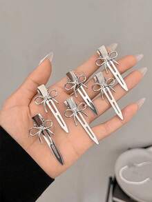 6个/2个 2.04英寸/5.2厘米 银色可爱金属蝴蝶结无缝发夹，侧刘海发夹，简约优雅公主风，适合女性日常发型、化妆、通勤、度假、上学、派对、节日礼物 - 銀色 - 查看 8