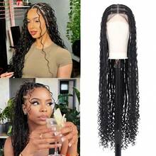 36" Boho Style Lace Front Box Braids Wig, Curly, Synthetic Lace Front Box Braids Wig With Baby Hair, Bohemian Curly, Lace Front Box Braids Wig For Everyday Wear - Multicolor - View 12