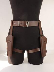 1 chiếc bao đựng súng lục đôi bằng da PU màu nâu/đen có thể điều chỉnh | Phong cách Trung cổ/Hiện đại miền Tây với hệ thống móc cài thắt lưng, tương thích với nhiều loại súng lục, thích hợp cho hóa trang cao bồi/cảnh sát, phụ kiện trang phục cosplay. - A - Xem 4