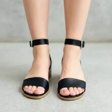 Sandalia De Tacón Bajo Cuadrado Y Ancho Con Pulsera Mujer - Negro - Ver 3