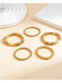 5PCS Chunky Bangles Bracelets For Women Gold Plated Stackable Layered Curved Bamboo Tube Stretch Bracelets Bangle Gift