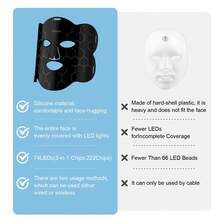 LED Red Light Therapy Mask, Home Facial Beauty Device, Gentle Skin Care, Improves Skin Texture, Smoothes Fine Lines For Home Facial Spa - 黑色 - 查看 3