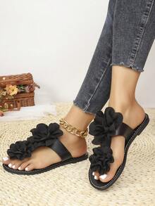 Dép xỏ ngón thời trang nữ với họa tiết in ngẫu nhiên chủ đề đám cưới bãi biển. - màu đen - Xem 2