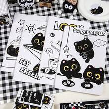 4/8本可爱黑猫插画笔记本，极简黑白治愈系学生课堂记事本，每日计划日记本，高品质便携式横线笔记本，创意文具礼品