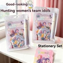Kpop Witch Hunting Girl Group Stationery Set, Student Practical Learning Supplies, Classroom Prizes, Gifts, Notebook, Ballpoint Pen, Badge, Family Gathering Gifts, Carnival Supplies, Christmas Small Gifts, Suitable For Various Parties And Events Souvenirs - Multicolor - View 4