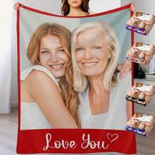 1pc Customized Photo & Text Fleece Blanket - Upload Your Own Image! Soft Blanket - Birthday, Anniversary, Housewarming Gift - Family, Couple, Pet Exclusive - Comfortable All Season, Personalized Photo Gift - Multicolor - View 2