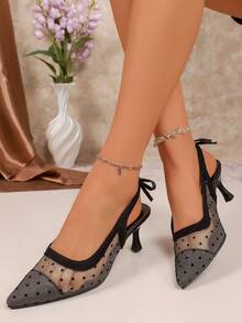 2022 Summer New Pointed Toe Hollow Out Lace-Up High Heel Sandals For Women - Black - View 5