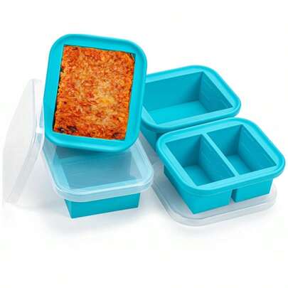 带盖硅胶冷冻托盘，汤类冷冻模具，超大硅胶冰格，食品储存容器，用于冷冻和储存汤、肉汤、酱汁和剩菜，可重复使用的备餐容器