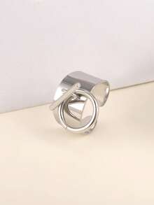 1pc Women's Fashionable Stainless Steel Pendant Ring, Suitable For Daily Wear - Silver - View 2