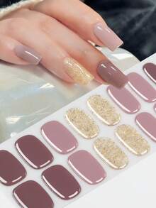16pcs Semi-Cured Gel Nail Stickers, 1 Sheet Elegant Solid Dusty Self-Adhesive Full Nail Wraps, No-UV Lamp Required, Easy To Apply And Remove, Fashion Nail Art Supplies For Women And Girls Daily, Party, Date - Multicolor - View 4