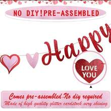 Happy Galentine's Day Banner Pre-Strung Glitter Galentines Day Decorations With Red Pink Heart Banner Garland Tic Ladies Happy Valentine S Day Party Decorations Supplies Friendship Decor - 紅色 - 查看 4