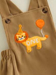 Infants Baby Boy Birthday Romper Sleeveless Square Neck Animal Balloon Embroidery Bodysuit Newborn Overalls - 卡其色 - 查看 7