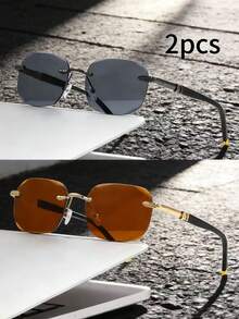 1副/2副复古无框男士驾驶钓鱼时尚眼镜 - 彩色 - 查看 9
