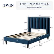 Allewie Velvet Upholstered Twin/Full/Queen/King Bed Frame With Vertical Channel Tufted Headboard / Sturdy Wooden Slats For Platform Bed Use / Mattress Foundation/Box Spring Optional / Easy Assembly – White/Black/Blue/Green/Pink * Bed Frame Queen Queen Bed Frame Bed Frame Full Full Size Bed Frame King Size Bed Frame Twin Bed Frame Room Decor Home Decor Christmas Decor Bedroom Decor Valentine Day Decor Storage Living Room Decor Furniture House Decor - 藍色 - 查看 8