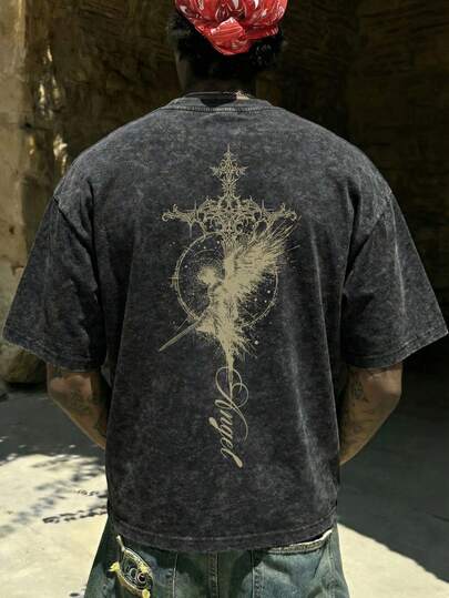 Fractyr Fractyr Camiseta de manga corta con cuello redondo y estampado floral decorativo de estilo gótico minimalista de moda de verano para hombres | Camiseta básica de calle casual, regalo para novio/esposo