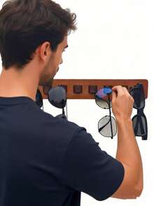 Sunglass Organizer Wall Mounted, Wooden Eyeglass Holder Stand Display For Multiple Glasses, Hanging Sunglasses Organizer Storage Wall For Office, Home, Bathroom, Living Room,(Grey) - 灰色 - 查看 8