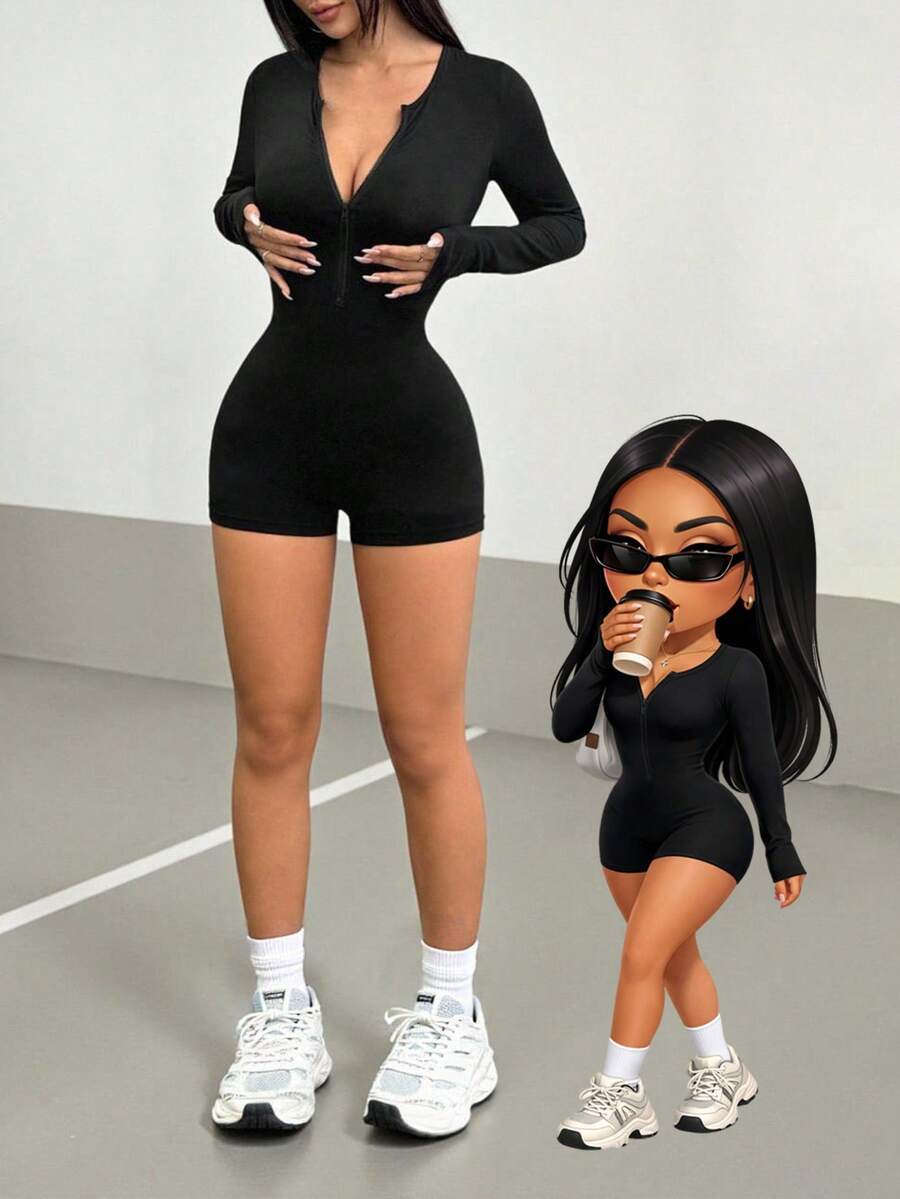 AITYI Studio 女士连体裤，修身休闲露背镂空设计，时尚性感修身，舒适百搭，适合户外、通勤、运动，也适合毕业典礼、新年、情人节、春夏等场合。 - 黑色 - 查看 1